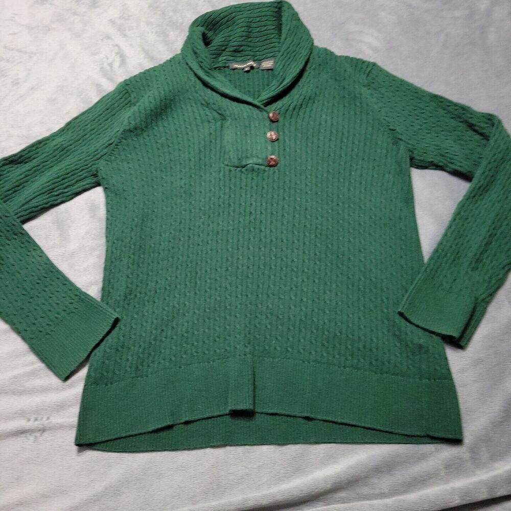 Jeanne Pierre Sweater Womens Large Pullover Green Long Sleeve Cable Knit Button